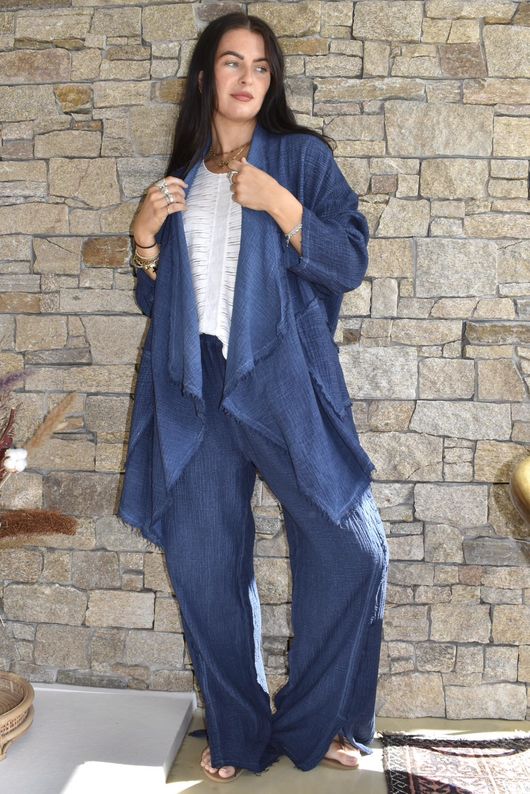 Rustic Nature Bubble Cotton Waterfall Jacket Washed Navy